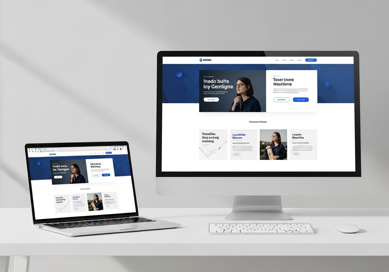 Team reviewing responsive website layouts and service roadmap